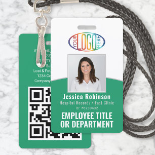QR Code Corporate Logo Employee Photo ID Green ID Badge