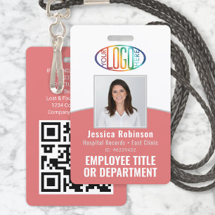 QR Code Corporate Logo Employee Photo ID Pink ID Badge