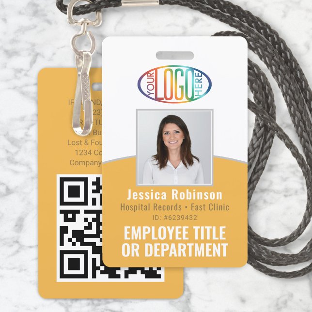 QR Code Corporate Logo Employee Photo ID Yellow ID Badge (Creator Uploaded)