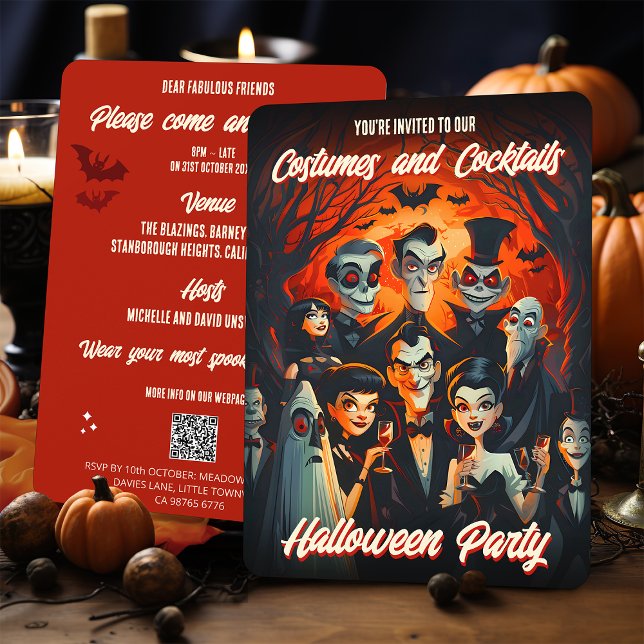 QR Code Costumes and Cocktails Adult Halloween Invitation (Creator Uploaded)