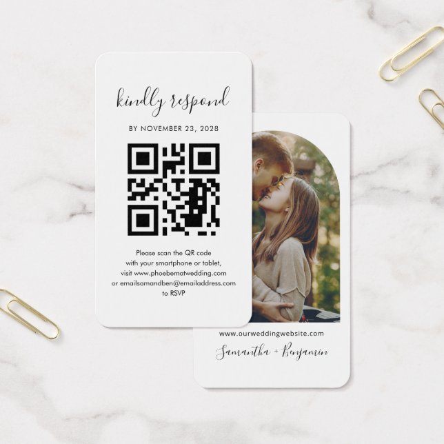 QR Code Couples Photo RSVP Wedding Enclosure Card (Office)