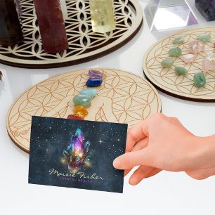 QR Code Crystal Healer Reiki Celestial Stars Business Card