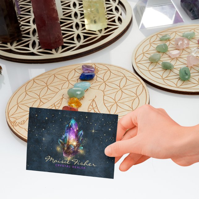 QR Code Crystal Healer Reiki Celestial Stars Business Card (Creator Uploaded)