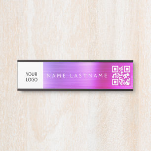 QR Code Custom Logo Executive Purple Pink Door Sign