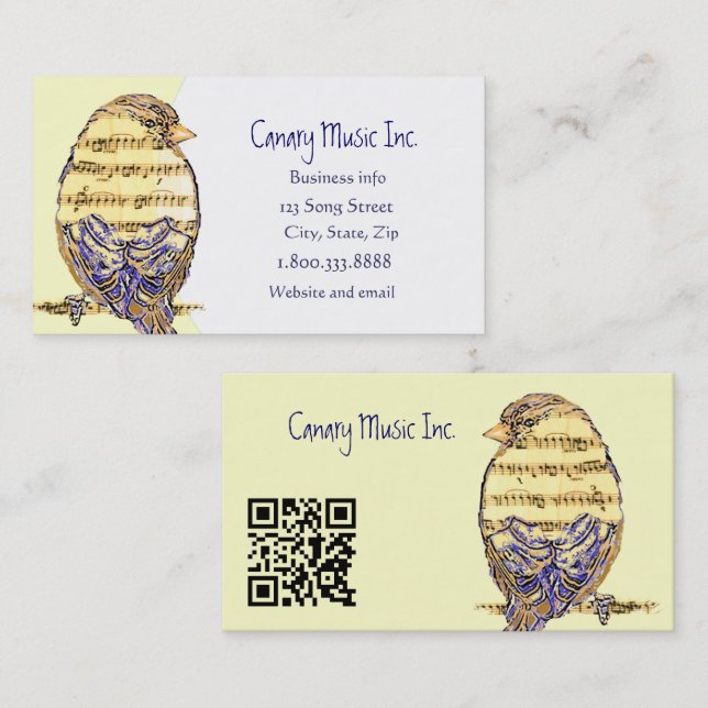 QR Code Custom Music & Bird Business Card (Front/Back)