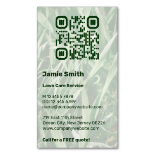 QR Code Custom Photo Green Lawn Care Magnetic Business Card