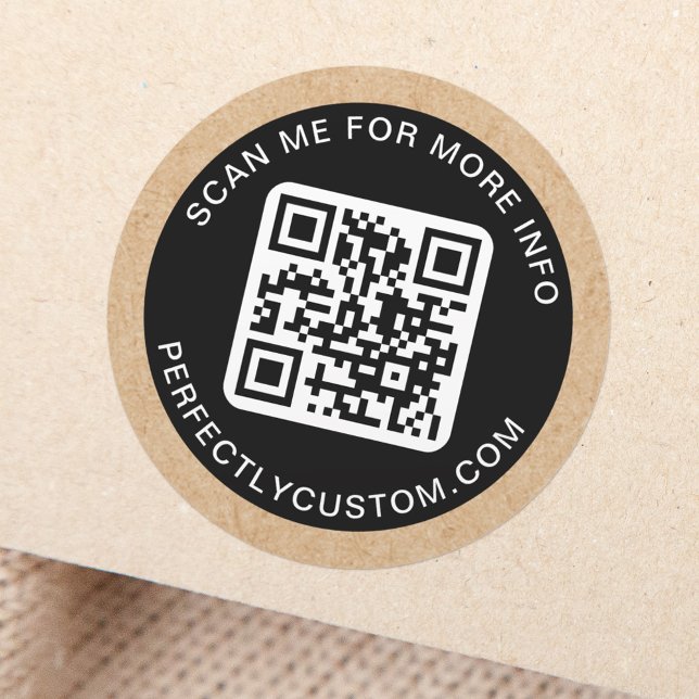 QR code custom text Kraft paper look border black Classic Round Sticker (Creator Uploaded)