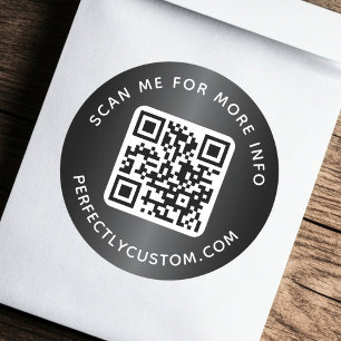 QR code custom text round dark grey gradient Classic Round Sticker