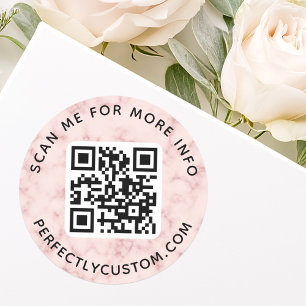 QR code custom text round light blush pink marble Classic Round Sticker