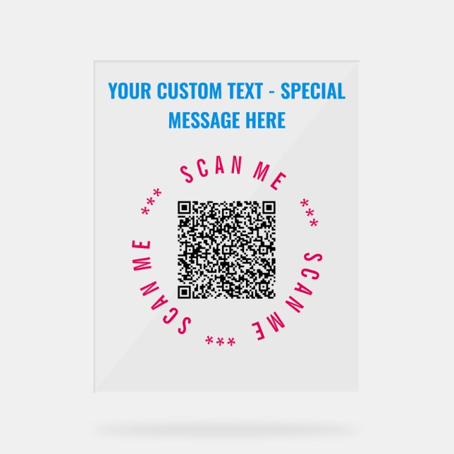 QR Code Custom Text Table Tent Sign Choose Colours (Front)