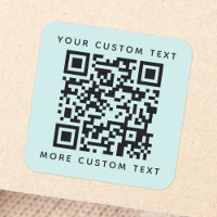 QR code custom text top bottom light aqua blue