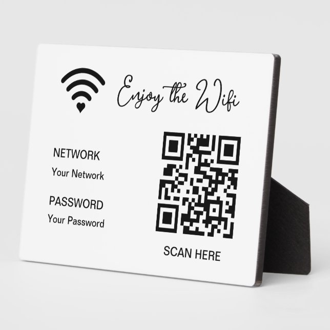 QR Code Custom text Wifi Password Tabletop Plaque (Side)