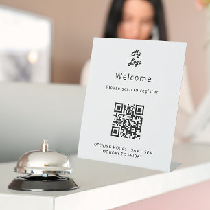 QR code customer registration black white welcome Pedestal Sign