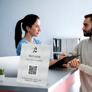 QR code customer registration silver welcome Pedestal Sign