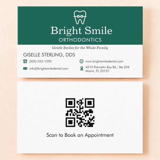 QR Code Dentist & Orthodontics Office Braces Logo Business Card (Creator Uploaded)