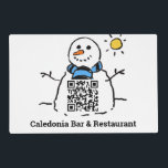 QR Code Design with Snowman Christmas Laminated Place Mat<br><div class="desc">Bar or Restaurant Placemat with QR Code on a Snowman. Show off your own QR Code Design. Let others scan your QR Code With their mobile phones! Replace image with your own uploaded QR Code. Includes name of the establishment. Black and white. There are various websites that allow you to...</div>