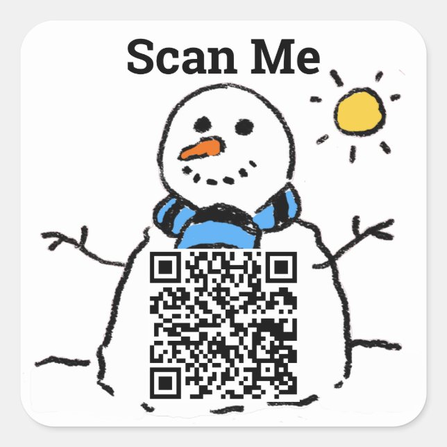 QR Code Design with Snowman Square Sticker (Front)