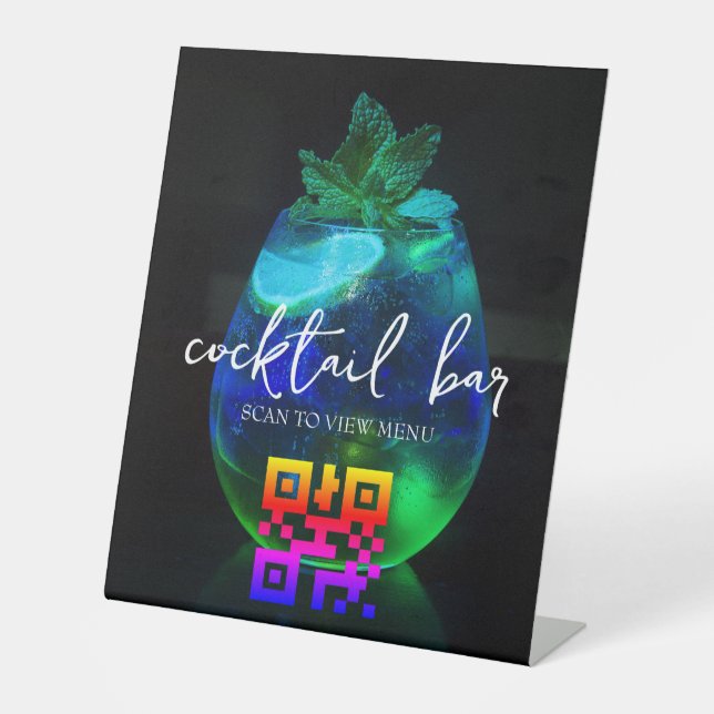 QR Code Digital Menu cocktail bar Pedestal Sign (Front)