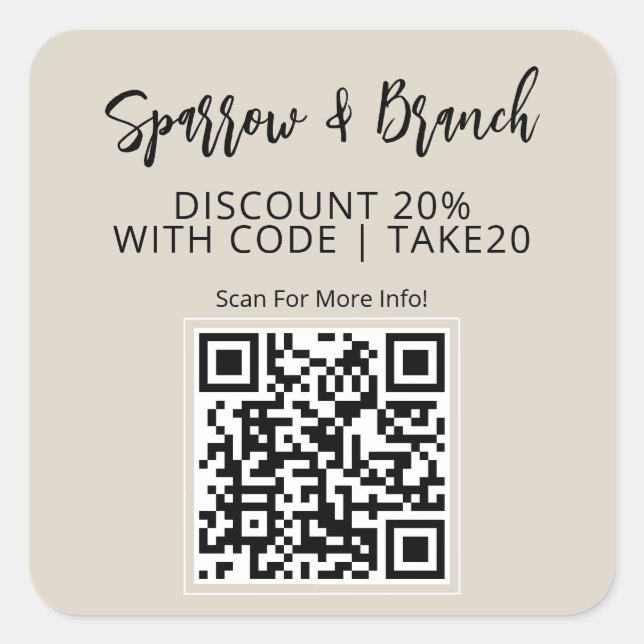 QR Code Discount Coupon Scannable Square Sticker (Front)