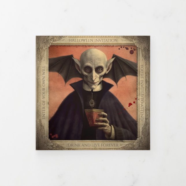 QR Code Dracula Halloween Corporate Event Tri-Fold Invitation (Cover)