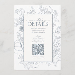 QR Code Dusty Blue Floral Wedding Details Enclosure Card