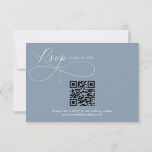 QR Code Dusty Blue Script Calligraphy Wedding RSVP Card