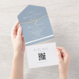 QR Code Dusty Blue Wedding All In One Invitation