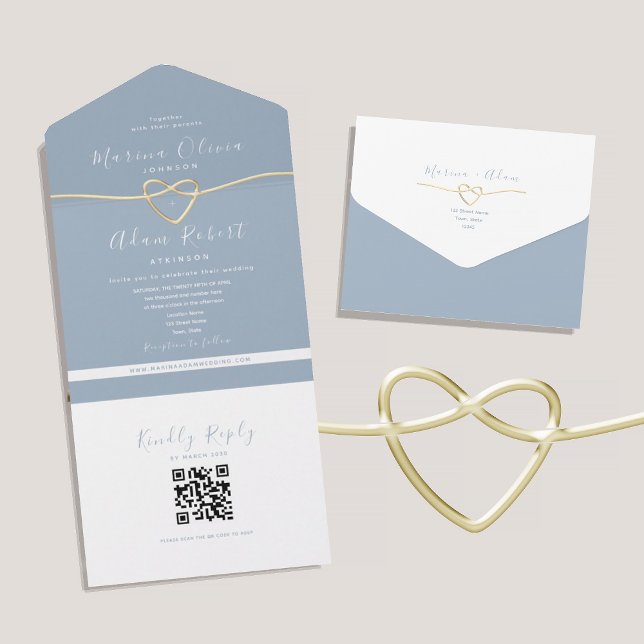 QR Code Dusty Blue Wedding All In One Invitation (Creator Uploaded)