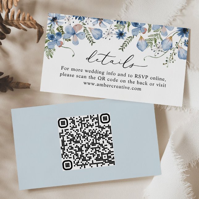 QR code Dusty Blue Wedding Details Enclosure Card (Creator Uploaded)