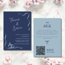 QR Code Dusty Navy Blue Wavy Hand Drawn Rings