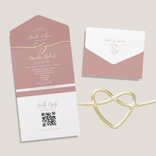 QR Code Dusty Rose Wedding All In One Invitation