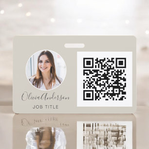 QR Code Earth Tone Photo Business Card ID Badge