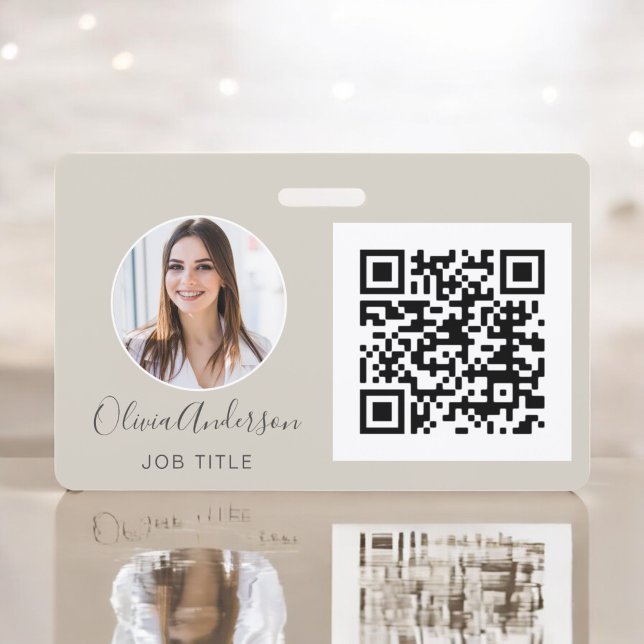 QR Code Earth Tone Photo Business Card ID Badge (Creator Uploaded)