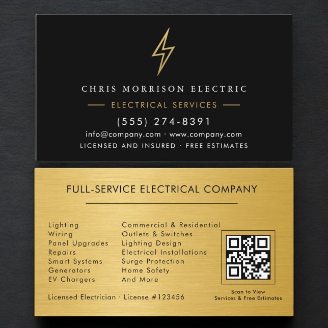 QR Code Electric Company Electrician Business Card (Creator Uploaded)