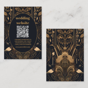 qr code Elegant Art Deco Peacocks Wedding Enclosure Card