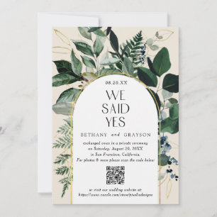 QR code, Elegant Beige Modern Botanical Wedding Announcement