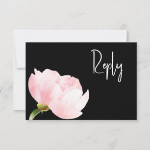 QR Code Elegant Blush Pink Black Floral RSVP Card