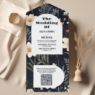 QR Code Elegant Boho Wildflower Wedding All In One Invitation
