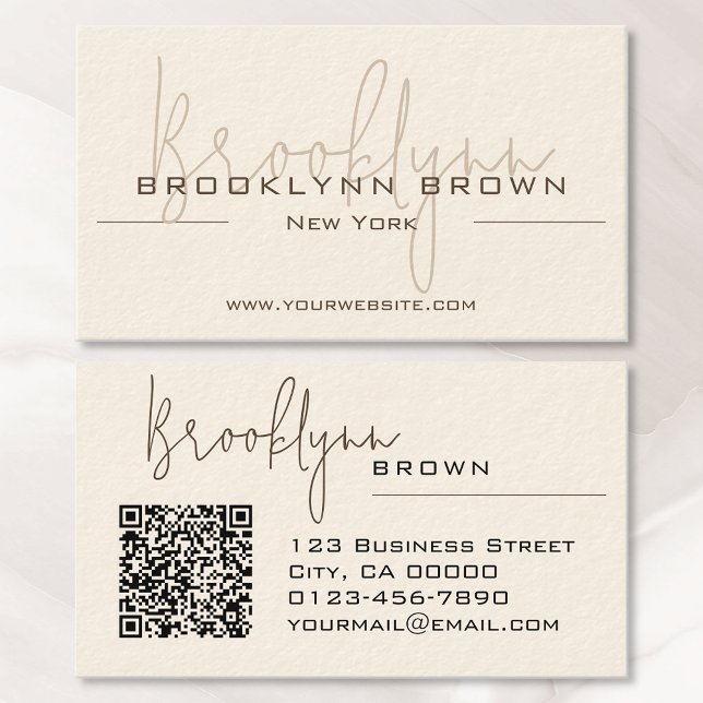 QR Code Elegant Classy Classic Minimalist Brown  Business Card (Creator Uploaded)