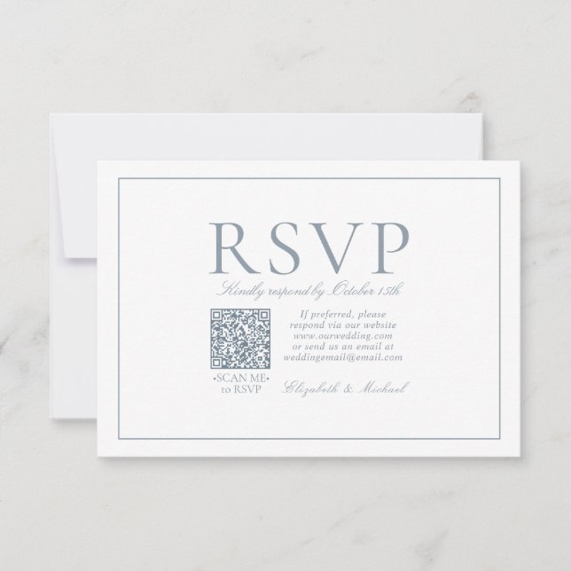 QR Code Elegant Dusty Blue Classic Script RSVP (Front)