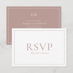 QR Code Elegant Dusty Rose Monogram Wedding RSVP Card