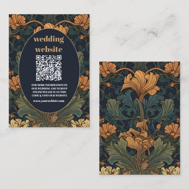 qr code Elegant Floral Art Nouveau Wedding Enclosure Card (Front/Back)
