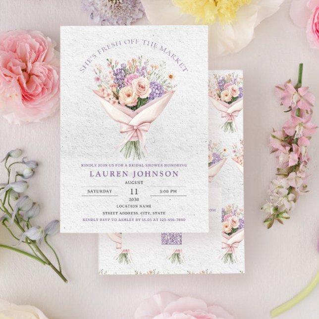 QR Code Elegant Fresh Off the Market Floral Bridal Invitation (Creator Uploaded)