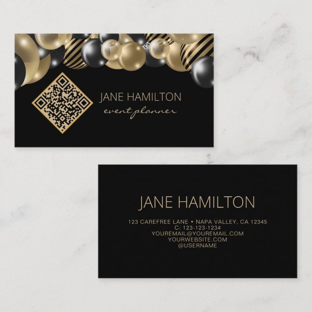 QR Code Elegant Glitter Balloons Business Card (Front/Back)