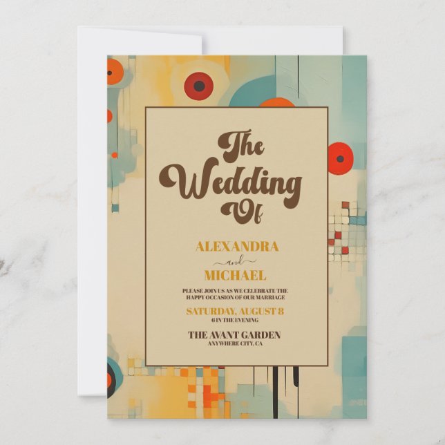 QR Code Elegant Mid Century Floral Wedding Invitation (Front)