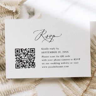 QR Code Elegant Modern Calligraphy Wedding RSVP Card
