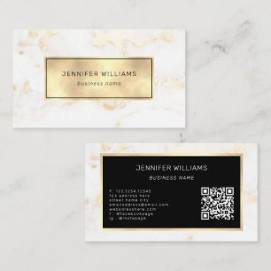 QR Code Elegant Modern Gold White Marble Business Card