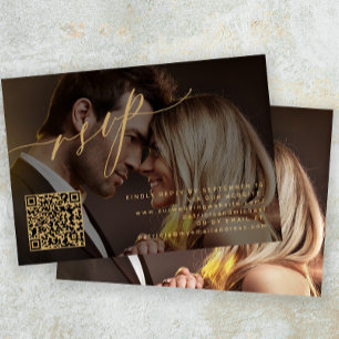 QR code elegant photo wedding  RSVP Card
