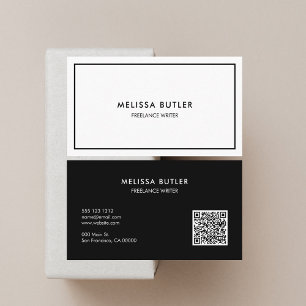 QR Code Elegant Professional Black And White Business Card