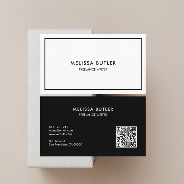 QR Code Elegant Professional Black And White Business Card (Creator Uploaded)